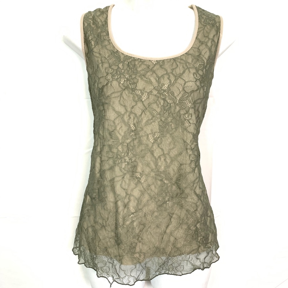 CHICO'S Olive Green Lace Camisole Tank Top Shirt 2